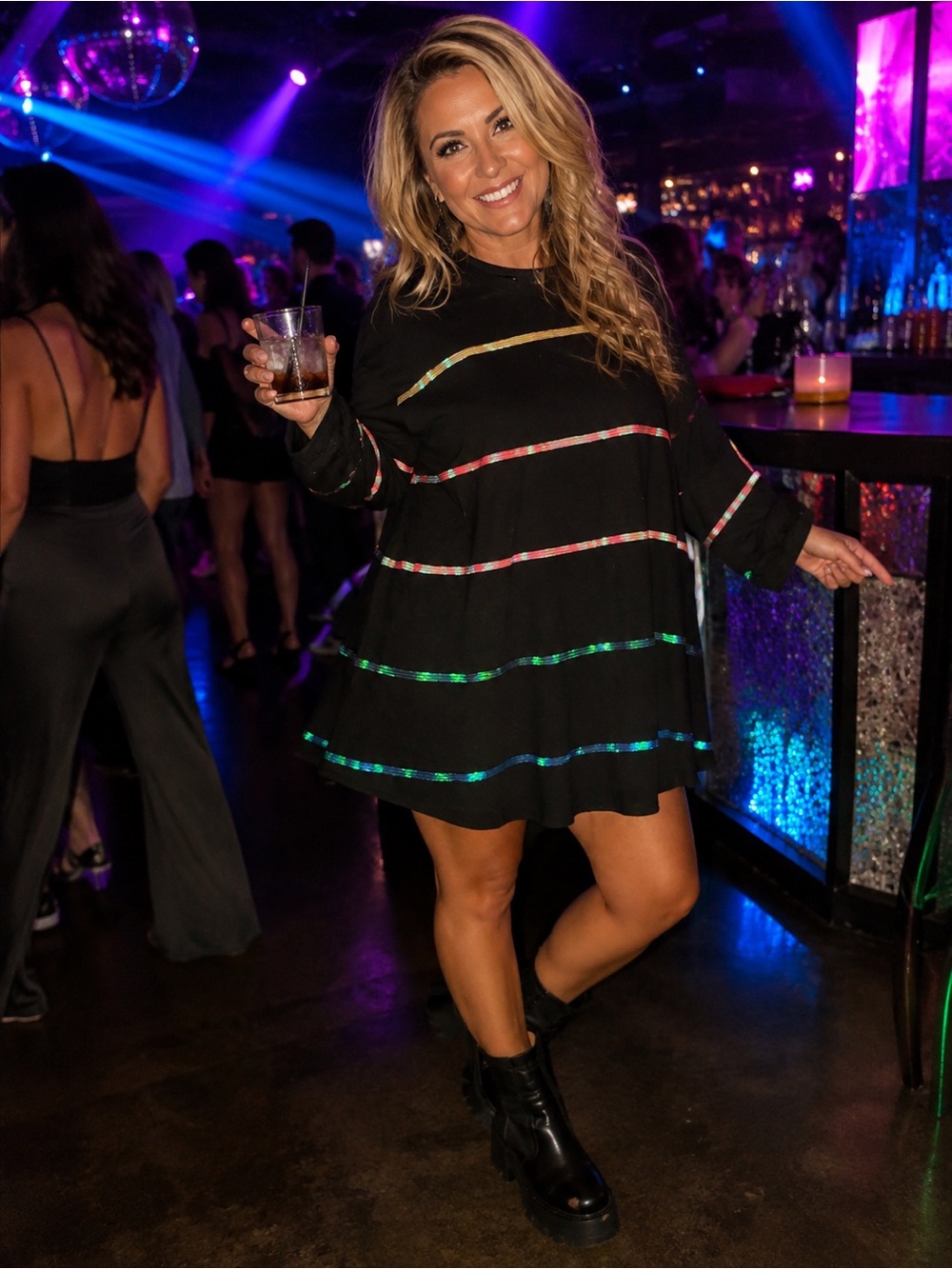 Women’s Black Rainbow-Stripe Tunic Dress